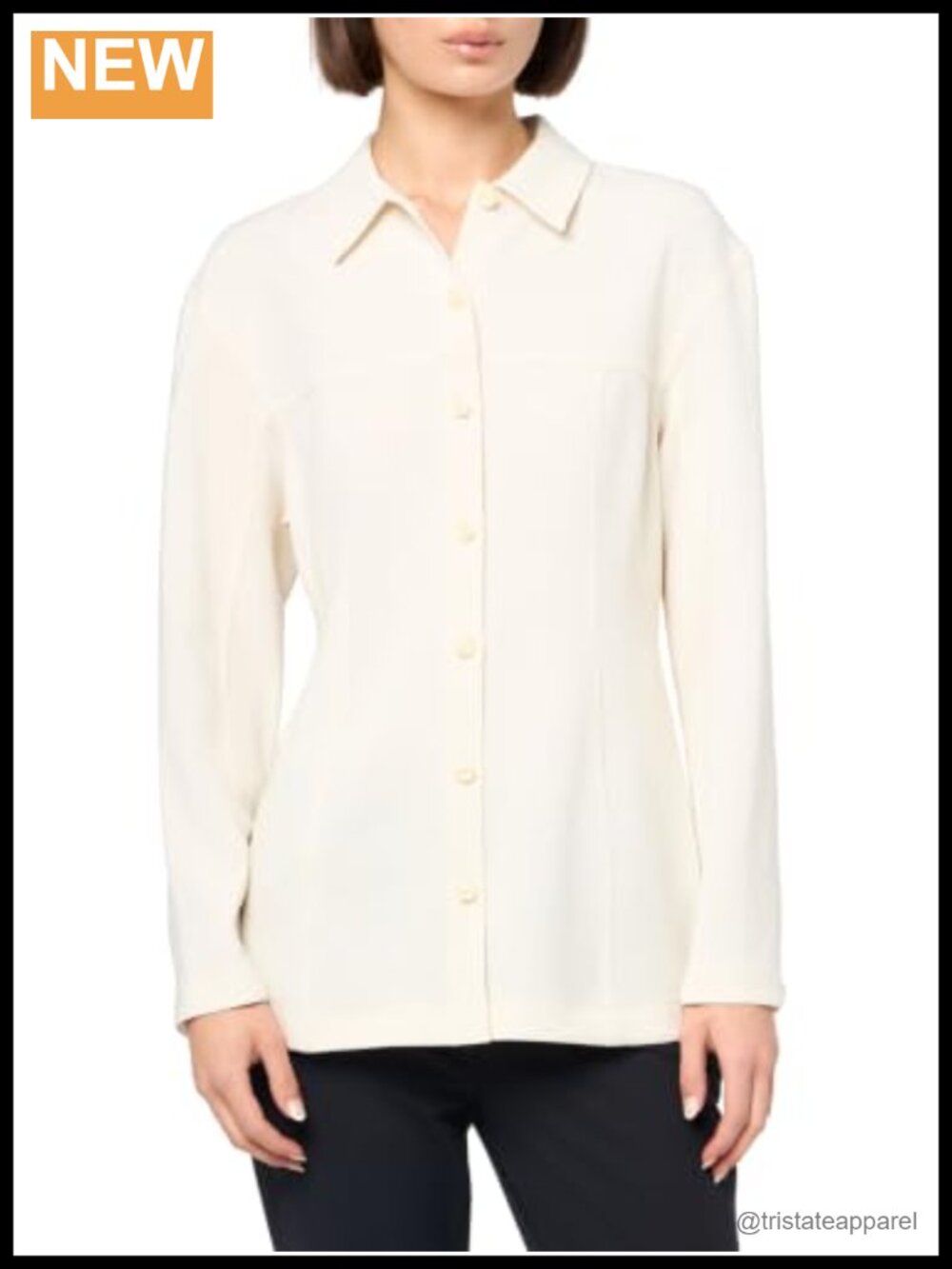 Women's Sculpted Seam Shirt Long Sleeve Button Down Collared Ivory